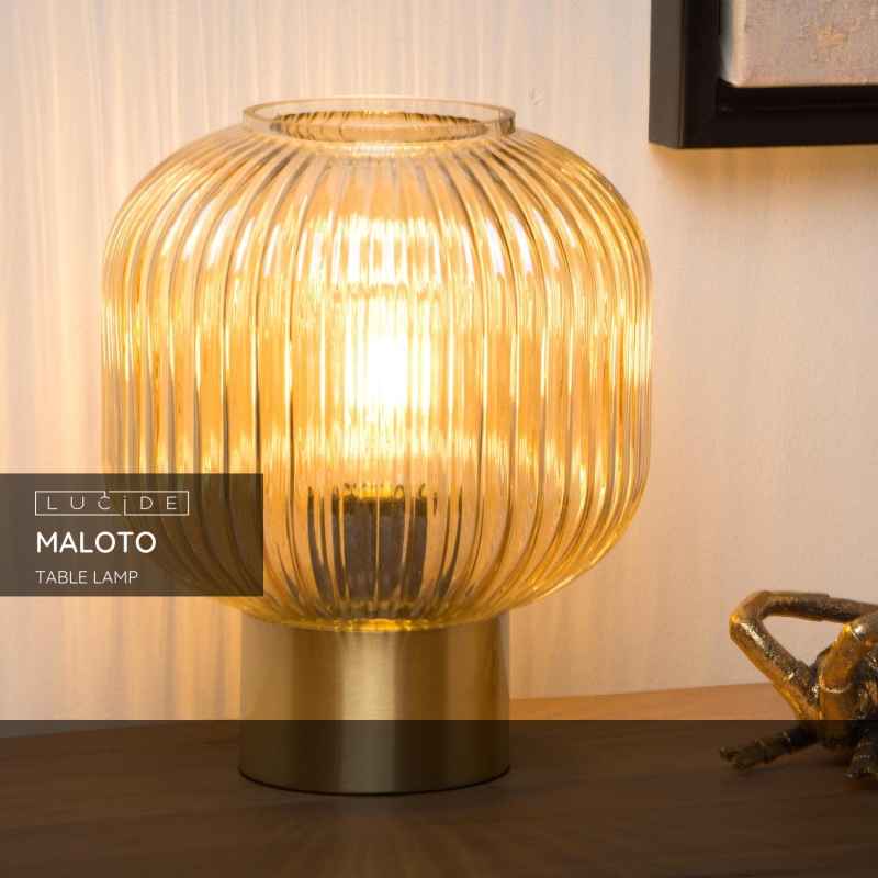 Lucide MALOTO - Stolná lampa - Ø 20 cm - 1xE27 - Jantárová